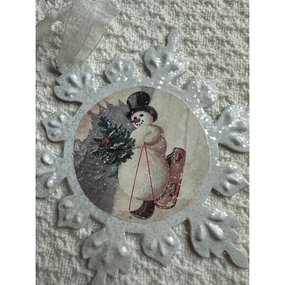 Snowman Snowflake Ornaments Made of Tin Set Of 10 - Picture 4 of 4